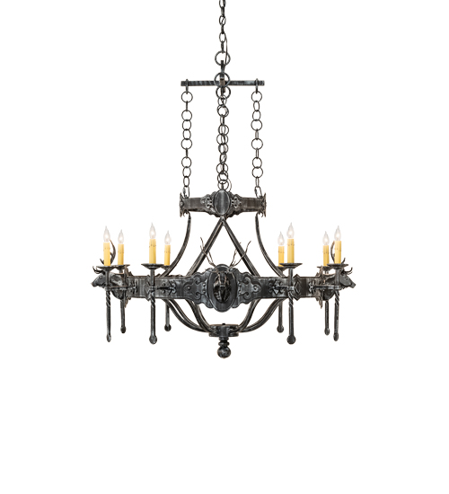  LODGE RUSTIC OR MOUNTIAN GREAT ROOM GOTHIC ANIMALS SCROLL FEATURES CRAFTED OF STEEL FORGED AND CAST IRON FAUX CANDLE SLEVES CANDLE BULB ON TOP