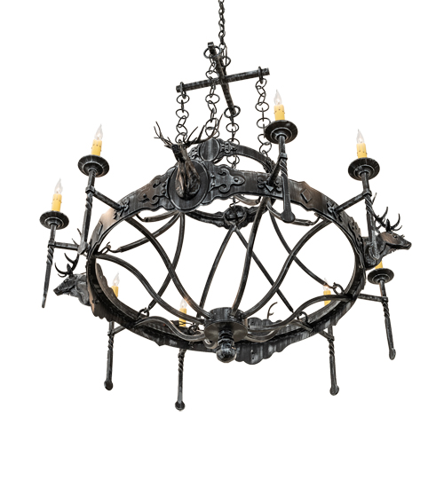  LODGE RUSTIC OR MOUNTIAN GREAT ROOM GOTHIC ANIMALS SCROLL FEATURES CRAFTED OF STEEL FORGED AND CAST IRON FAUX CANDLE SLEVES CANDLE BULB ON TOP