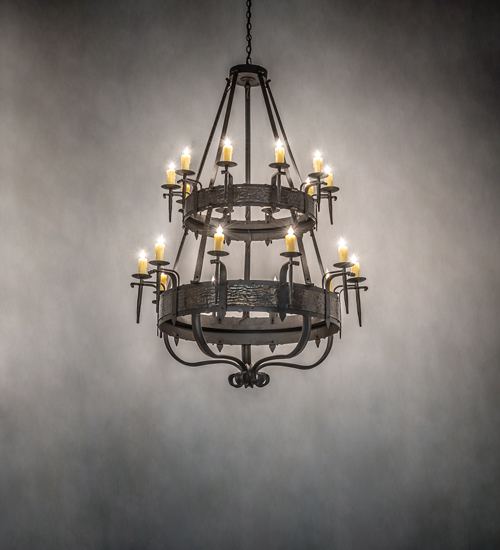  GOTHIC SCROLL FEATURES CRAFTED OF STEEL IN CHANDELIERS FORGED AND CAST IRON FAUX CANDLE SLEVES CANDLE BULB ON TOP