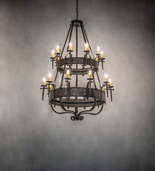  GOTHIC SCROLL FEATURES CRAFTED OF STEEL FORGED AND CAST IRON FAUX CANDLE SLEVES CANDLE BULB ON TOP