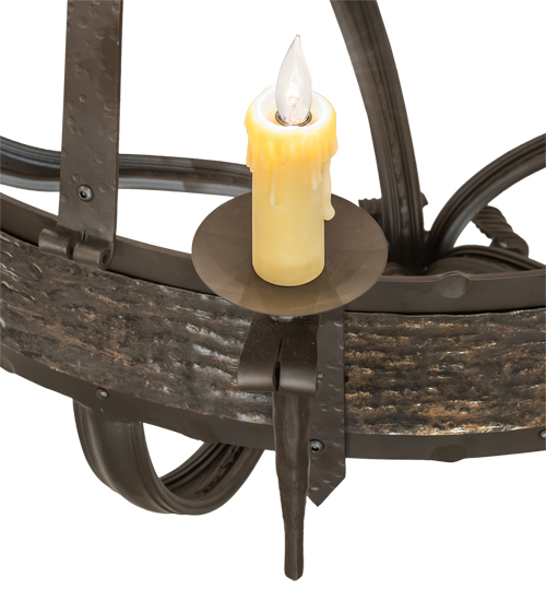  GOTHIC SCROLL FEATURES CRAFTED OF STEEL FORGED AND CAST IRON FAUX CANDLE SLEVES CANDLE BULB ON TOP