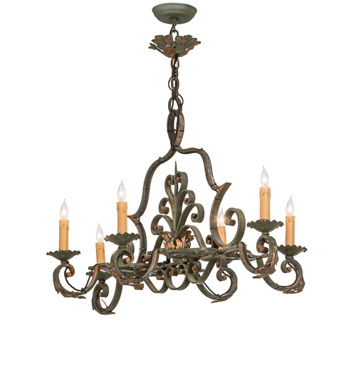  VICTORIAN SCROLL FEATURES CRAFTED OF STEEL FAUX CANDLE SLEVES CANDLE BULB ON TOP