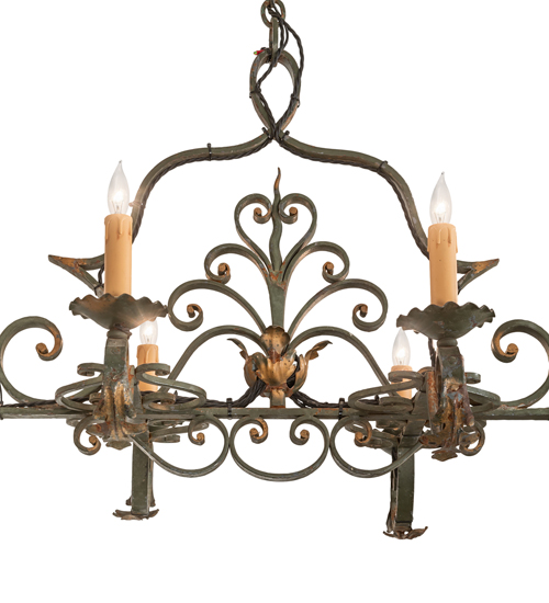  VICTORIAN SCROLL FEATURES CRAFTED OF STEEL FAUX CANDLE SLEVES CANDLE BULB ON TOP