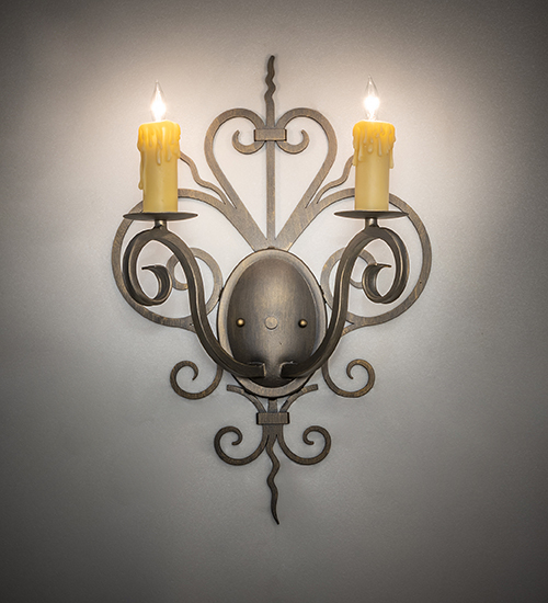  VICTORIAN GOTHIC SCROLL FEATURES CRAFTED OF STEEL FAUX CANDLE SLEVES CANDLE BULB ON TOP