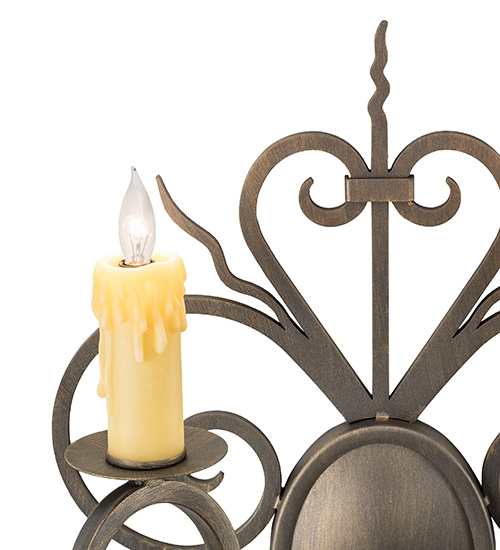  VICTORIAN GOTHIC SCROLL FEATURES CRAFTED OF STEEL FAUX CANDLE SLEVES CANDLE BULB ON TOP