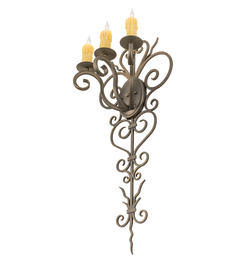  VICTORIAN SCROLL FEATURES CRAFTED OF STEEL FORGED AND CAST IRON FAUX CANDLE SLEVES CANDLE BULB ON TOP