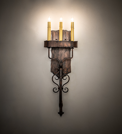  RUSTIC VICTORIAN SCROLL FEATURES CRAFTED OF STEEL FAUX CANDLE SLEVES CANDLE BULB ON TOP