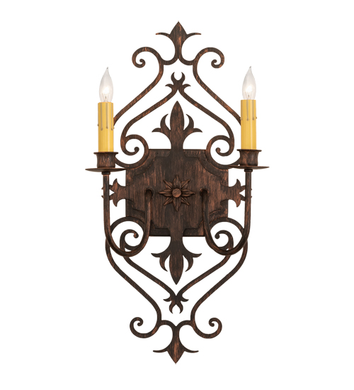  VICTORIAN GOTHIC SCROLL FEATURES CRAFTED OF STEEL FAUX CANDLE SLEVES CANDLE BULB ON TOP