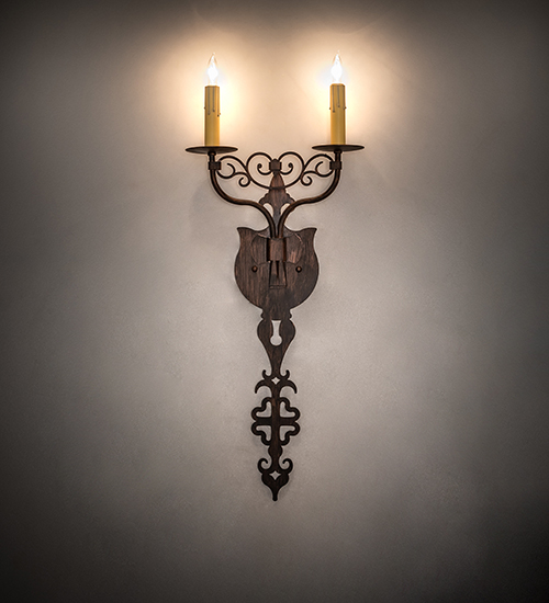  VICTORIAN GOTHIC SCROLL FEATURES CRAFTED OF STEEL FAUX CANDLE SLEVES CANDLE BULB ON TOP