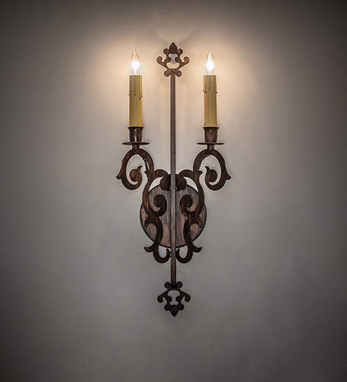  VICTORIAN GOTHIC SCROLL FEATURES CRAFTED OF STEEL FAUX CANDLE SLEVES CANDLE BULB ON TOP