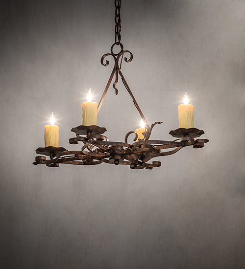  RUSTIC VICTORIAN GOTHIC SCROLL FEATURES CRAFTED OF STEEL FRENCH WIRING EXPOSED WIRING HELD BY LOOPS OR TABS FAUX CANDLE SLEVES CANDLE BULB ON TOP