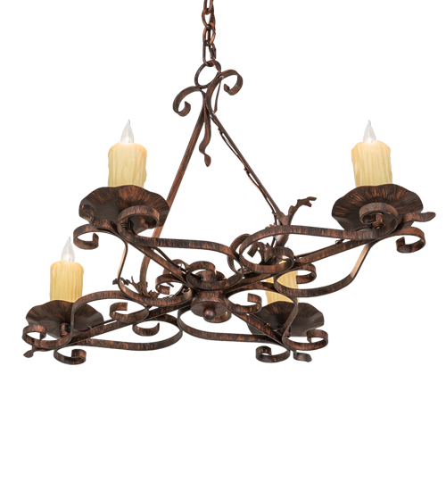  RUSTIC VICTORIAN GOTHIC SCROLL FEATURES CRAFTED OF STEEL FRENCH WIRING EXPOSED WIRING HELD BY LOOPS OR TABS FAUX CANDLE SLEVES CANDLE BULB ON TOP