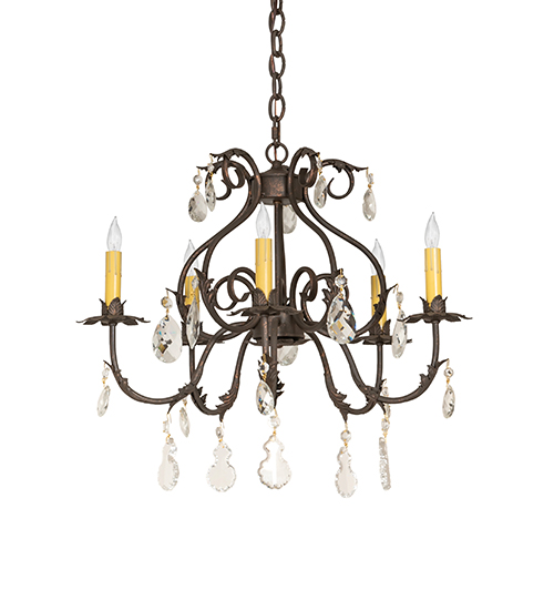  VICTORIAN SCROLL FEATURES CRAFTED OF STEEL CRYSTAL ACCENTS FAUX CANDLE SLEVES CANDLE BULB ON TOP STAMPED/CAST METAL LEAF ROSETTE FLOWER ACCENT