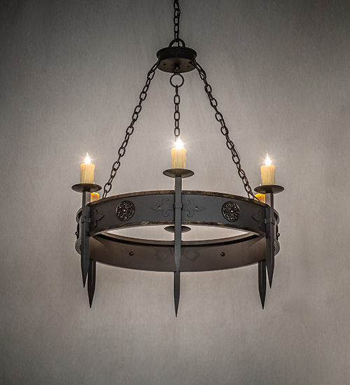  GOTHIC SCROLL FEATURES CRAFTED OF STEEL FAUX CANDLE SLEVES CANDLE BULB ON TOP