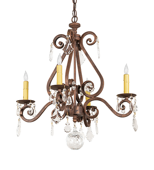  VICTORIAN SCROLL FEATURES CRAFTED OF STEEL CRYSTAL ACCENTS FAUX CANDLE SLEVES CANDLE BULB ON TOP