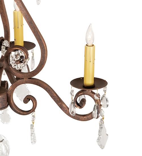  VICTORIAN SCROLL FEATURES CRAFTED OF STEEL CRYSTAL ACCENTS FAUX CANDLE SLEVES CANDLE BULB ON TOP