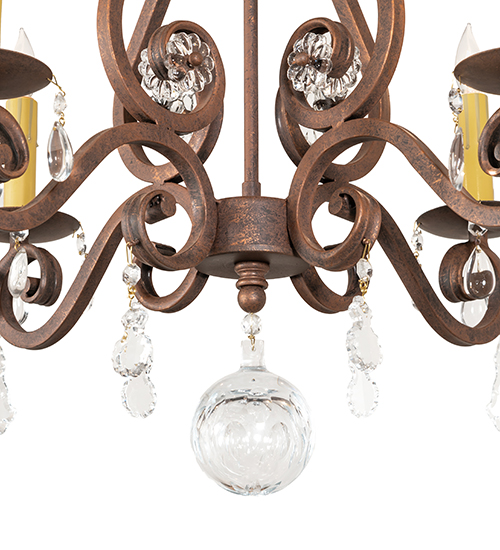  VICTORIAN SCROLL FEATURES CRAFTED OF STEEL CRYSTAL ACCENTS FAUX CANDLE SLEVES CANDLE BULB ON TOP