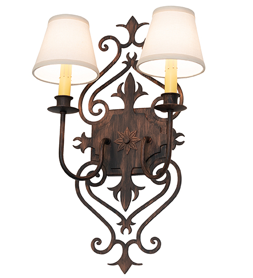  VICTORIAN FABRIC GOTHIC SCROLL FEATURES CRAFTED OF STEEL FAUX CANDLE SLEVES CANDLE BULB ON TOP