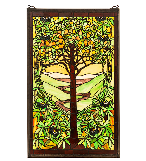 Original landscape painting Blooming tree Abstract stained glass