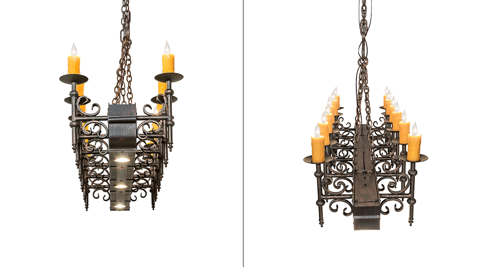  VICTORIAN GOTHIC SCROLL FEATURES CRAFTED OF STEEL FAUX CANDLE SLEVES CANDLE BULB ON TOP