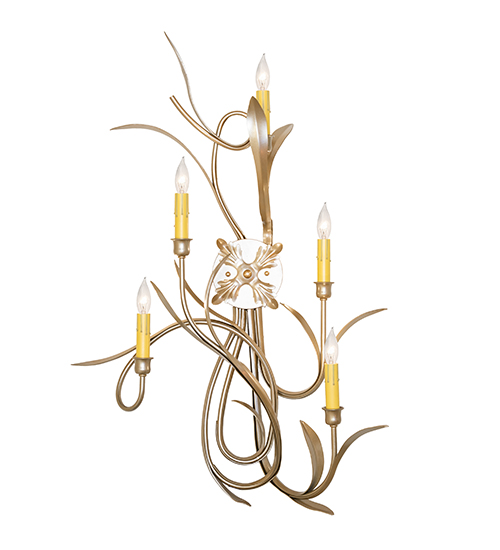  FLORAL NOUVEAU SCROLL FEATURES CRAFTED OF STEEL FAUX CANDLE SLEVES CANDLE BULB ON TOP