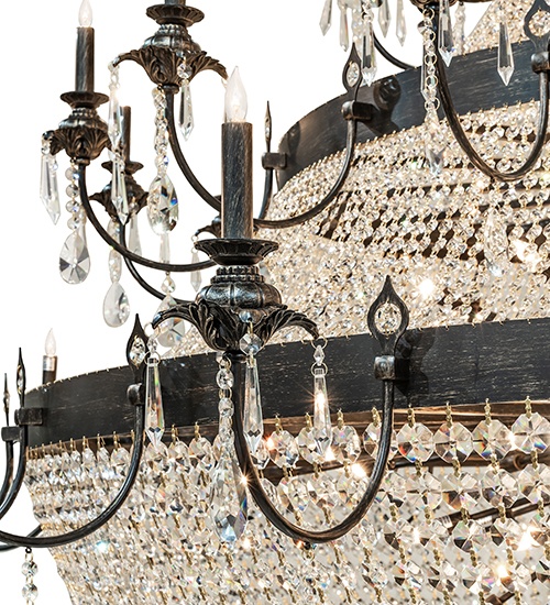  VICTORIAN CRYSTAL CHANDELIER FAUX CANDLE SLEVES CANDLE BULB ON TOP STAMPED/CAST METAL LEAF ROSETTE FLOWER ACCENT