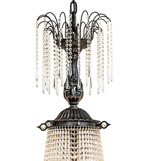  VICTORIAN CRYSTAL CHANDELIER FAUX CANDLE SLEVES CANDLE BULB ON TOP STAMPED/CAST METAL LEAF ROSETTE FLOWER ACCENT