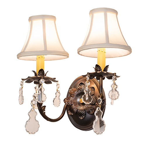 VICTORIAN FABRIC CRYSTAL ACCENTS FAUX CANDLE SLEVES CANDLE BULB ON TOP STAMPED/CAST METAL LEAF ROSETTE FLOWER ACCENT