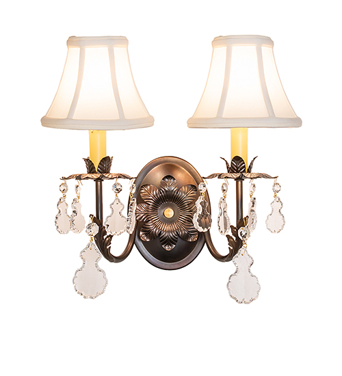  VICTORIAN FABRIC CRYSTAL ACCENTS FAUX CANDLE SLEVES CANDLE BULB ON TOP STAMPED/CAST METAL LEAF ROSETTE FLOWER ACCENT