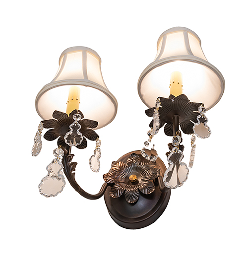  VICTORIAN FABRIC CRYSTAL ACCENTS FAUX CANDLE SLEVES CANDLE BULB ON TOP STAMPED/CAST METAL LEAF ROSETTE FLOWER ACCENT