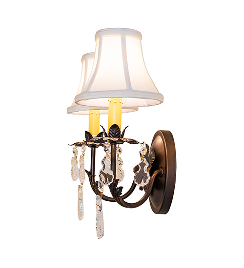  VICTORIAN FABRIC CRYSTAL ACCENTS FAUX CANDLE SLEVES CANDLE BULB ON TOP STAMPED/CAST METAL LEAF ROSETTE FLOWER ACCENT