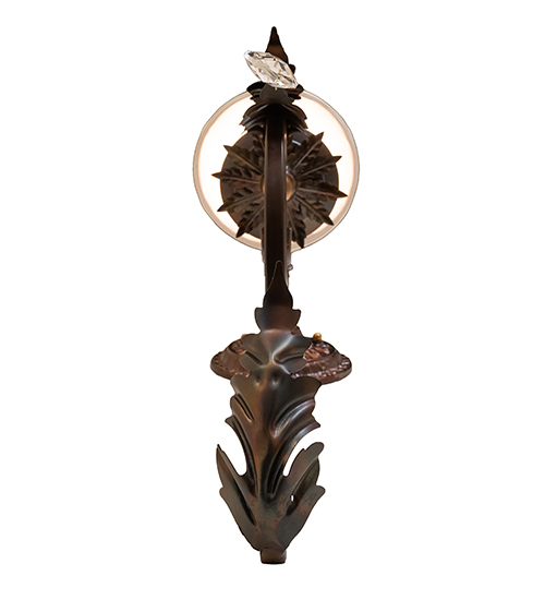  VICTORIAN FABRIC SCROLL FEATURES CRAFTED OF STEEL CRYSTAL ACCENTS FAUX CANDLE SLEVES CANDLE BULB ON TOP STAMPED/CAST METAL LEAF ROSETTE FLOWER ACCENT