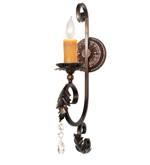  VICTORIAN SCROLL FEATURES CRAFTED OF STEEL CRYSTAL ACCENTS FAUX CANDLE SLEVES CANDLE BULB ON TOP STAMPED/CAST METAL LEAF ROSETTE FLOWER ACCENT
