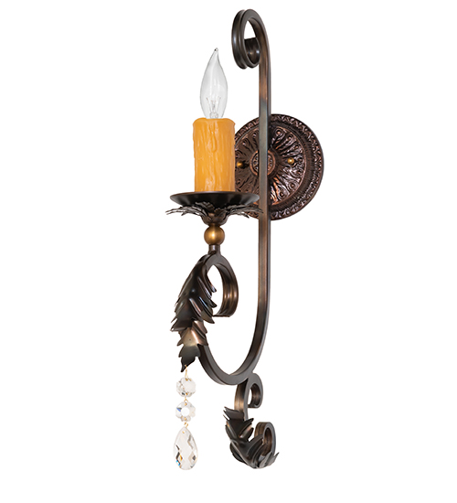  VICTORIAN SCROLL FEATURES CRAFTED OF STEEL CRYSTAL ACCENTS FAUX CANDLE SLEVES CANDLE BULB ON TOP STAMPED/CAST METAL LEAF ROSETTE FLOWER ACCENT