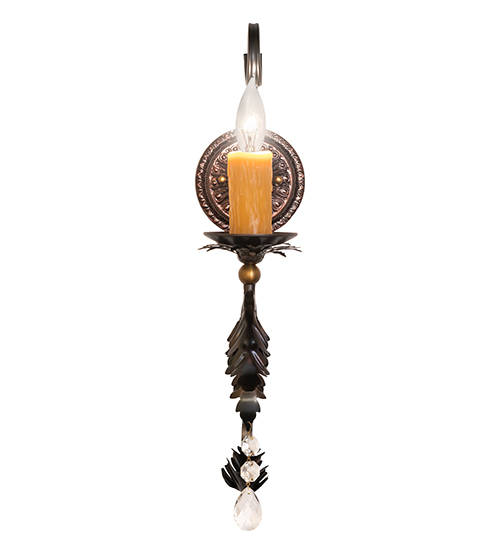  VICTORIAN SCROLL FEATURES CRAFTED OF STEEL CRYSTAL ACCENTS FAUX CANDLE SLEVES CANDLE BULB ON TOP STAMPED/CAST METAL LEAF ROSETTE FLOWER ACCENT