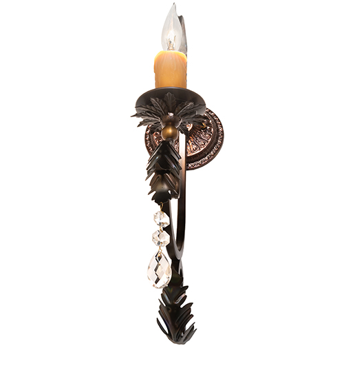  VICTORIAN SCROLL FEATURES CRAFTED OF STEEL CRYSTAL ACCENTS FAUX CANDLE SLEVES CANDLE BULB ON TOP STAMPED/CAST METAL LEAF ROSETTE FLOWER ACCENT