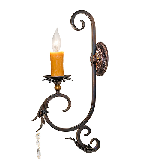  VICTORIAN SCROLL FEATURES CRAFTED OF STEEL CRYSTAL ACCENTS FAUX CANDLE SLEVES CANDLE BULB ON TOP STAMPED/CAST METAL LEAF ROSETTE FLOWER ACCENT