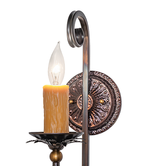  VICTORIAN SCROLL FEATURES CRAFTED OF STEEL CRYSTAL ACCENTS FAUX CANDLE SLEVES CANDLE BULB ON TOP STAMPED/CAST METAL LEAF ROSETTE FLOWER ACCENT