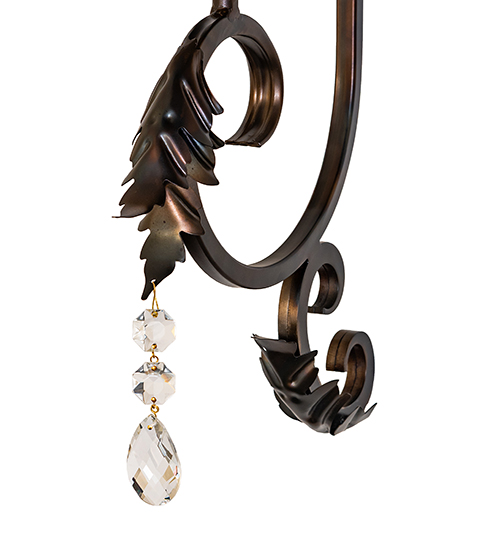  VICTORIAN SCROLL FEATURES CRAFTED OF STEEL CRYSTAL ACCENTS FAUX CANDLE SLEVES CANDLE BULB ON TOP STAMPED/CAST METAL LEAF ROSETTE FLOWER ACCENT