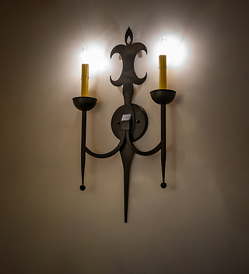  VICTORIAN GOTHIC SCROLL FEATURES CRAFTED OF STEEL FORGED AND CAST IRON FAUX CANDLE SLEVES CANDLE BULB ON TOP