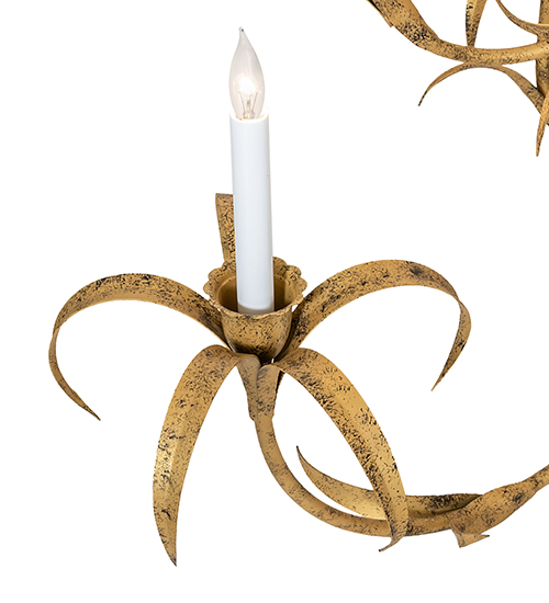  LODGE RUSTIC OR MOUNTIAN GREAT ROOM CONTEMPORARY FAUX CANDLE SLEVES CANDLE BULB ON TOP STAMPED/CAST METAL LEAF ROSETTE FLOWER ACCENT